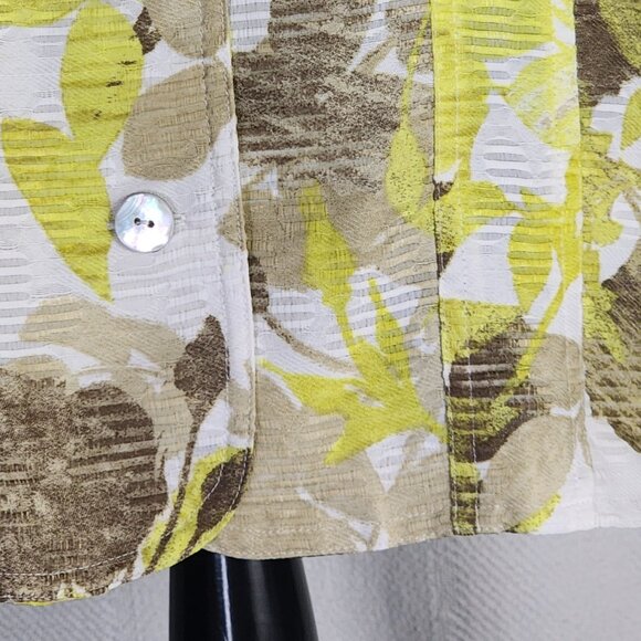 Alfred Dunner Citron Yellow Brown Floral Pearlized Button Up Poly Shacket Sz 16 - Picture 5 of 16